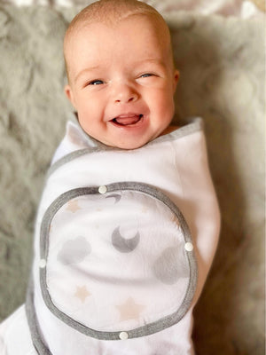 Scent absorbing baby swaddle uses the proven power of mom or dads scent to promote better sleep by lower cortisol levels