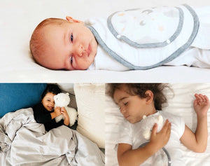Scent absorbing baby swaddle uses the proven power of mom or dads scent to promote better sleep by lower cortisol levels. Mookabee is the only swaddle that grows with you child by transitioning to a lovey with the included stuffed animal head that simply attached to the Mookabee Soothe-Swatch. A full size matching stuffed animal is included for big brother or big sister or as your baby grows